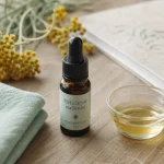 Huile essentielle immortelle utilisation : flacon, bleus et jambes lourdes