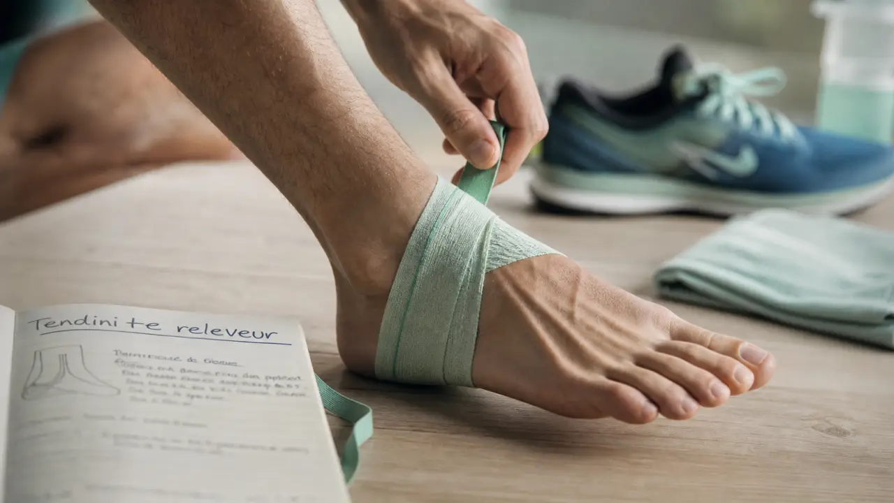 Tendinite releveur du pied : douleur au cou-de-pied, coureur, gros plan du pied