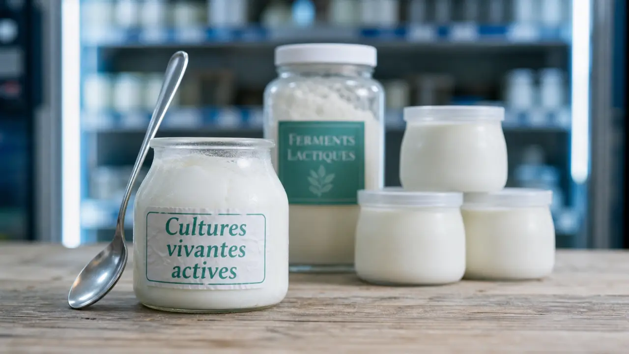 Yaourt aux probiotiques : cultures vivantes actives et kéfir, pot en verre