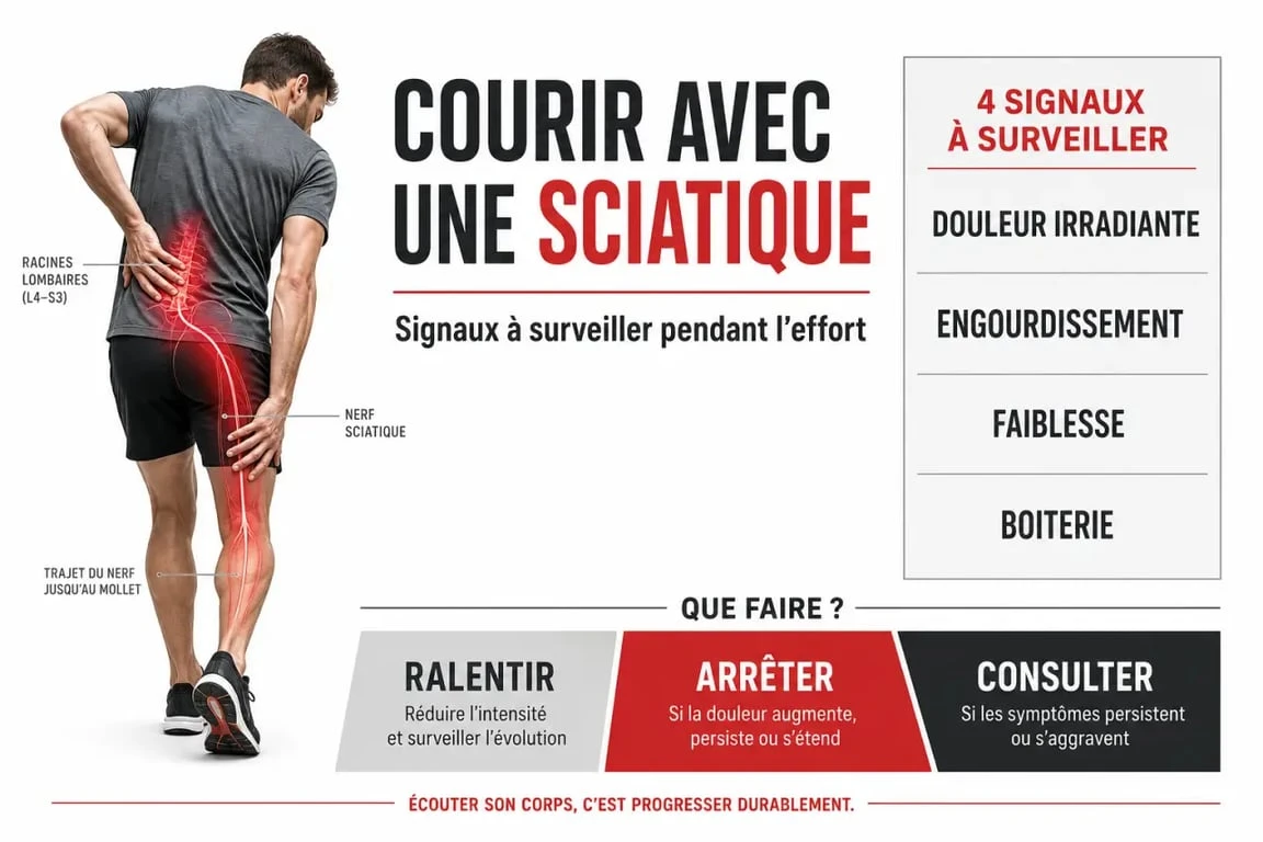 Courir avec une sciatique : repères visuels pour décider s’il faut ralentir, arrêter ou consulter