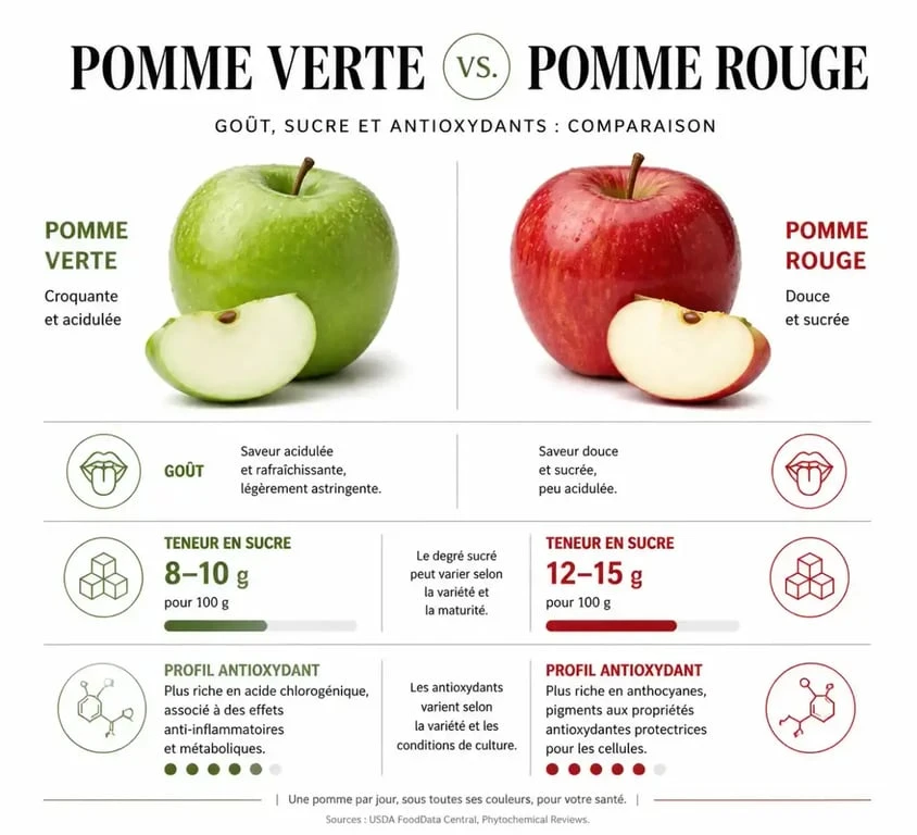 Comparatif nutritionnel et gustatif : pomme verte vs pomme rouge