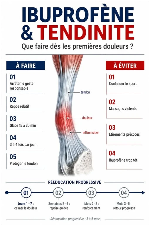 Ibuprofene tendinite : gestes à faire et à éviter dès les premières douleurs
