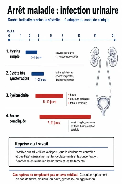 Durée arrêt maladie infection urinaire : comparaison entre cystite simple et pyélonéphrite