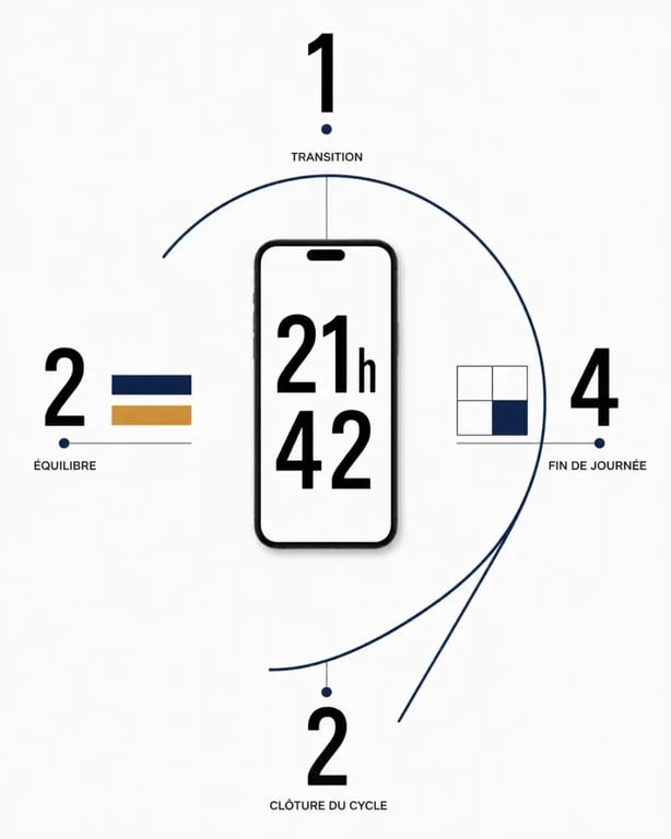Signification de 21h42 illustrée par une composition éditoriale sur les chiffres et l’équilibre intérieur
