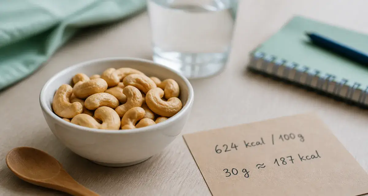 Noix de cajou calories : 30 g ≈ 187 kcal