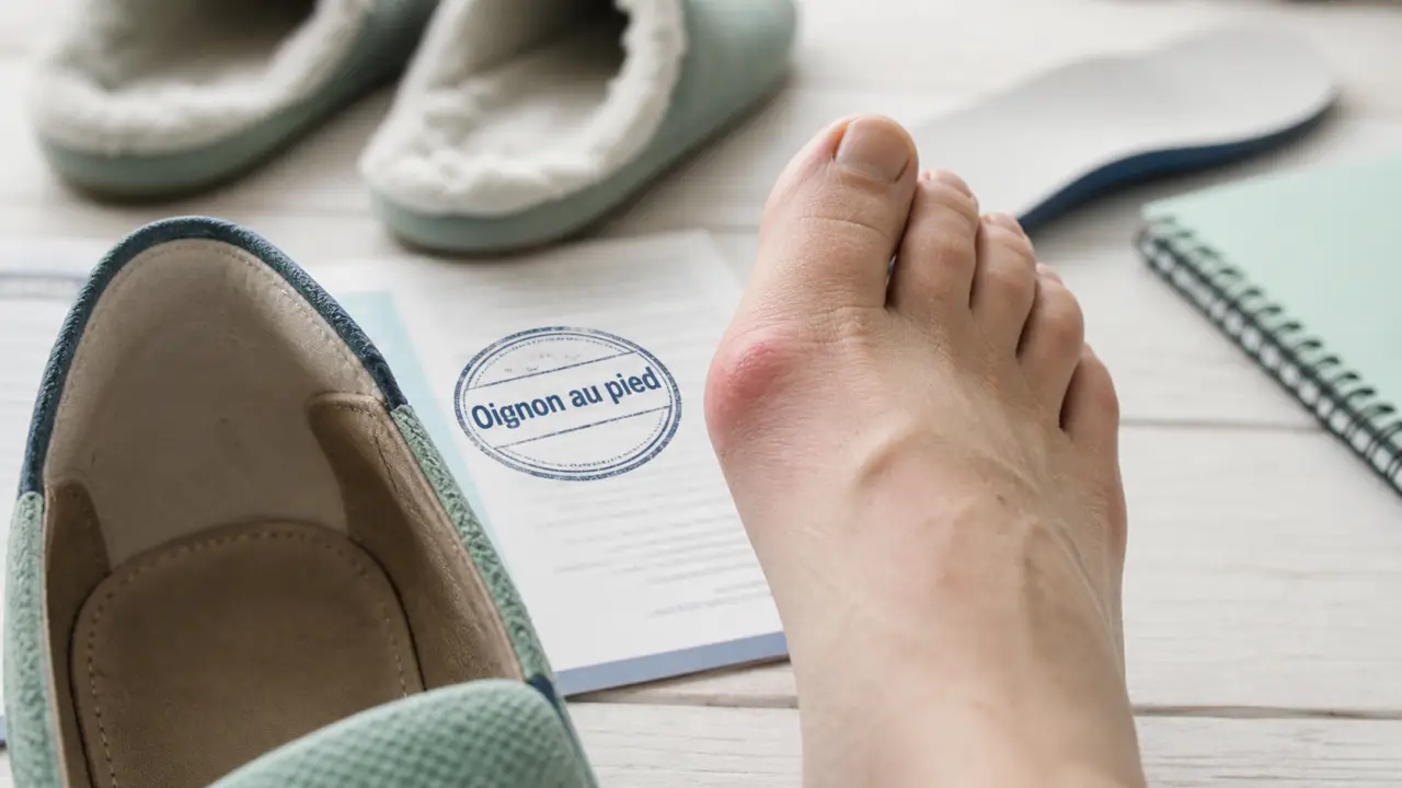 Oignon pied : hallux valgus visible sur le gros orteil
