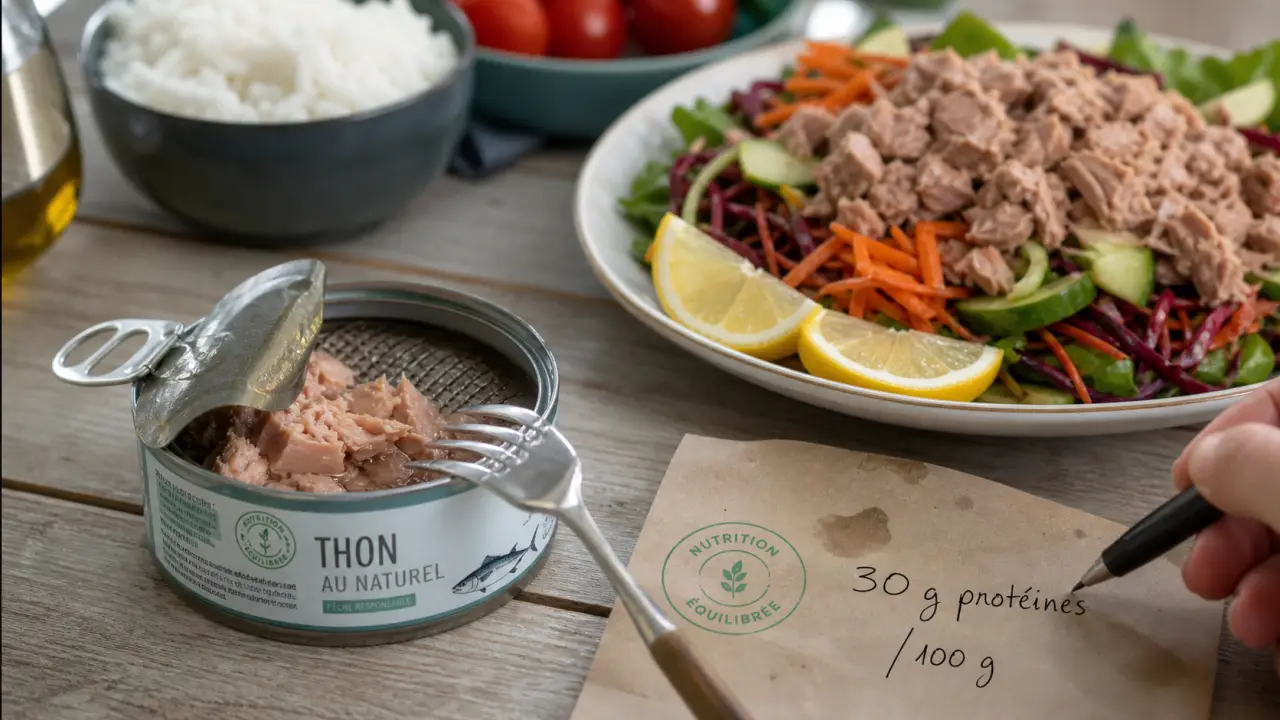 Protéine thon : 30 g pour 100 g, boîte de thon et note SEO
