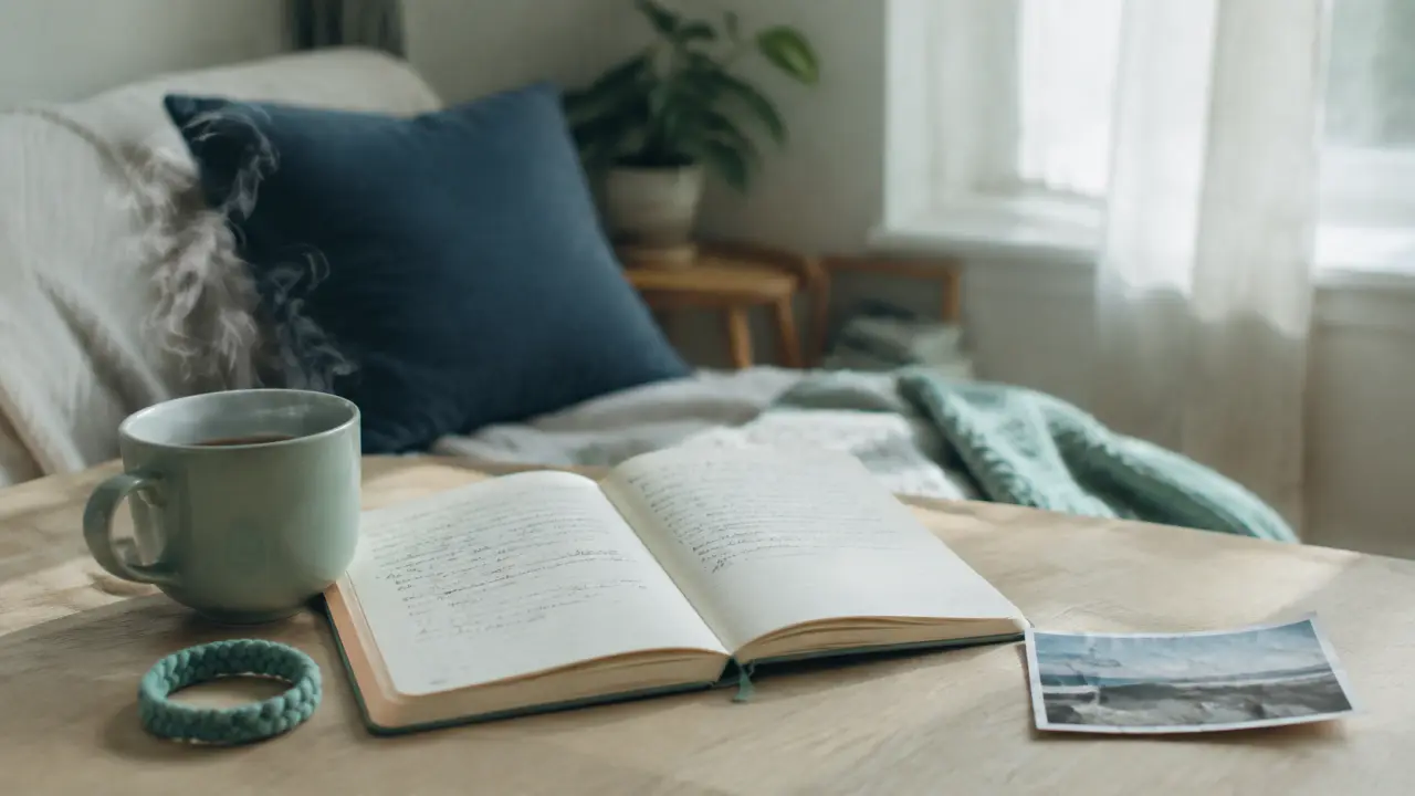 Comment se sentir bien dans sa peau : repères réalistes, carnet et tasse dans un intérieur lumineux