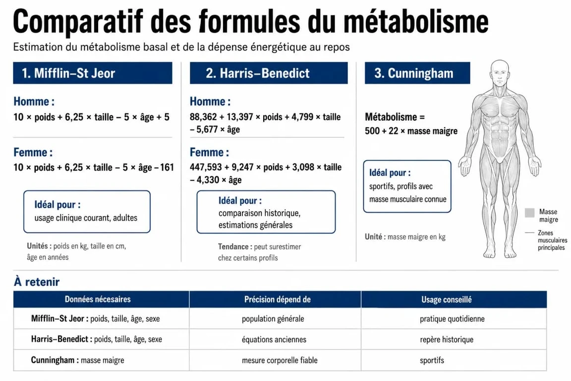 Comparaison des formules de calcul pour le métabolisme de base