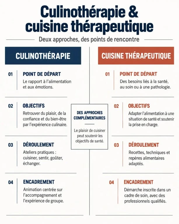 Infographie comparant la culinothérapie et la cuisine thérapeutique