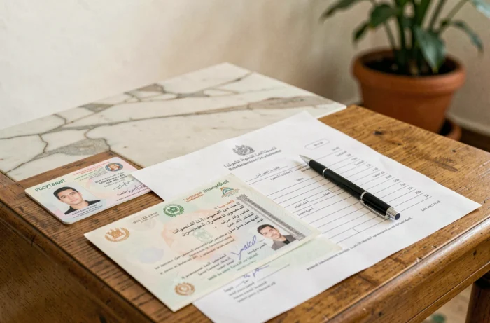 Documents administratifs marocains disposés sur un bureau pour la demande de carte nationale d'identité
